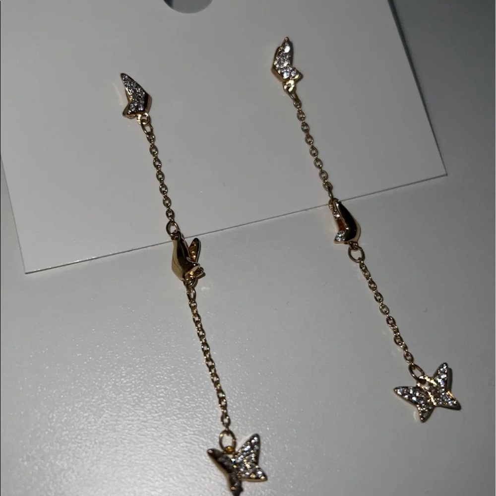 Butterfly Dangle Rhinestone Earrings - Picture 6 of 7